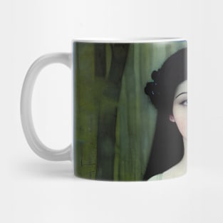 Ink Wash Illustration of Beautiful Woman in Woods Mug